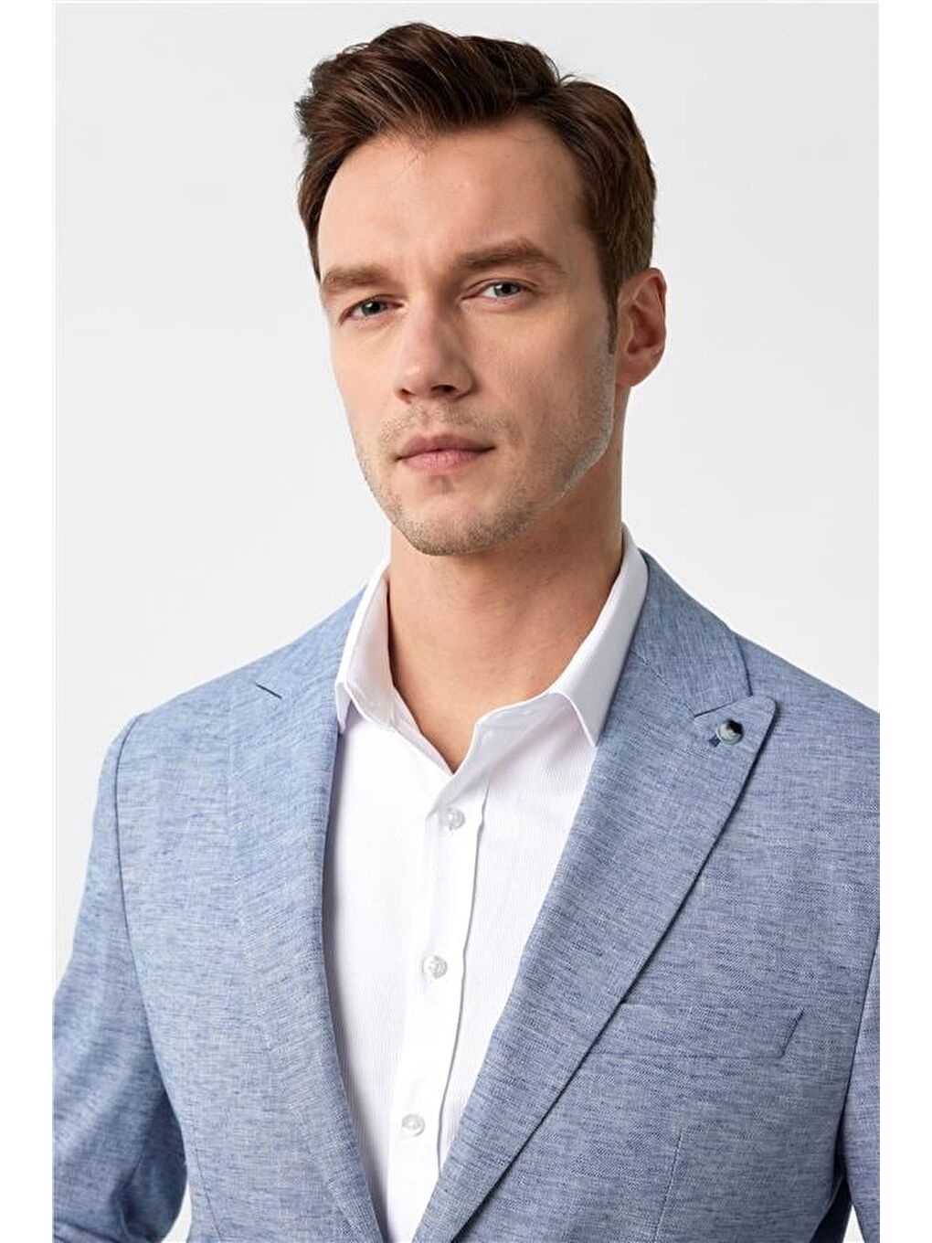 Saks Mavi Slim Desenli Sivri Yaka 6 Drop Ceket-2