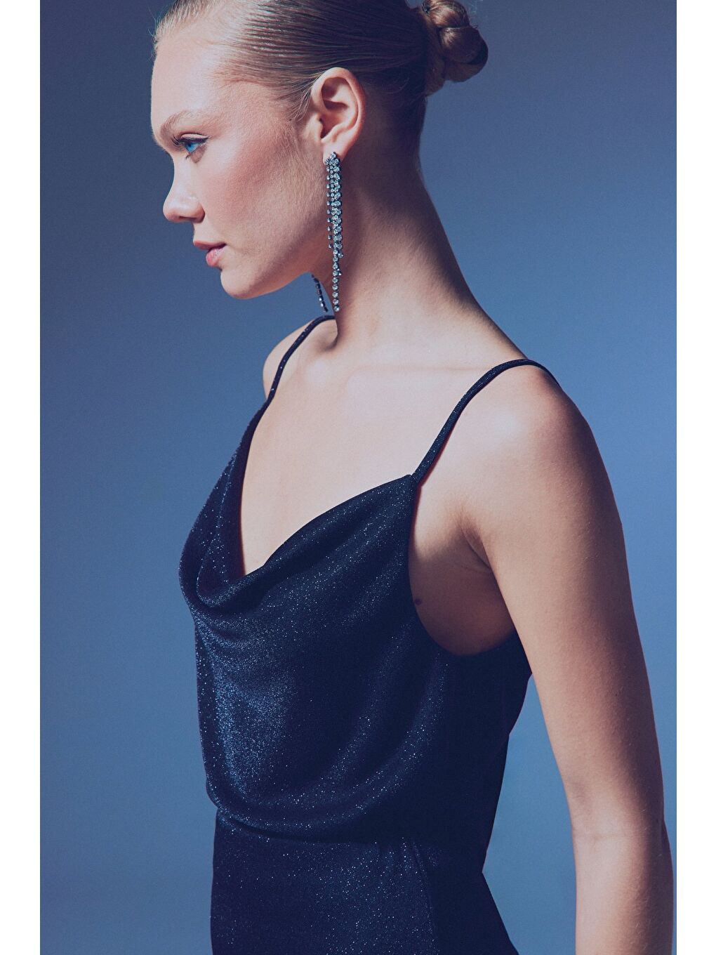 Simli Degaje Yaka Bluz - Siyah-5