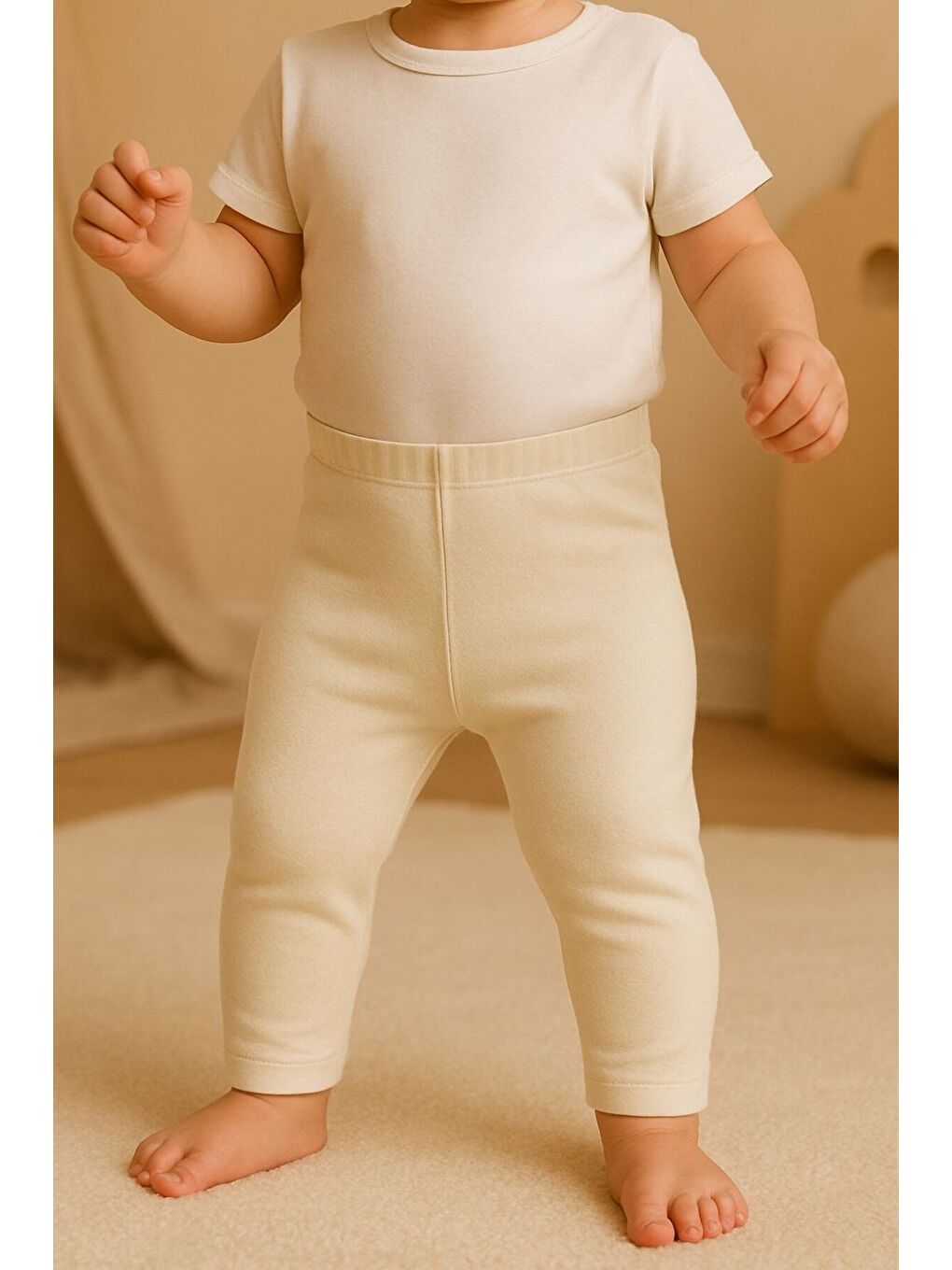 Beyaz Unisex Bebek Üçlü Düz Renkli Organik Kumaş 3'Lü Tayt Seti İlkbahar Yazlık-1