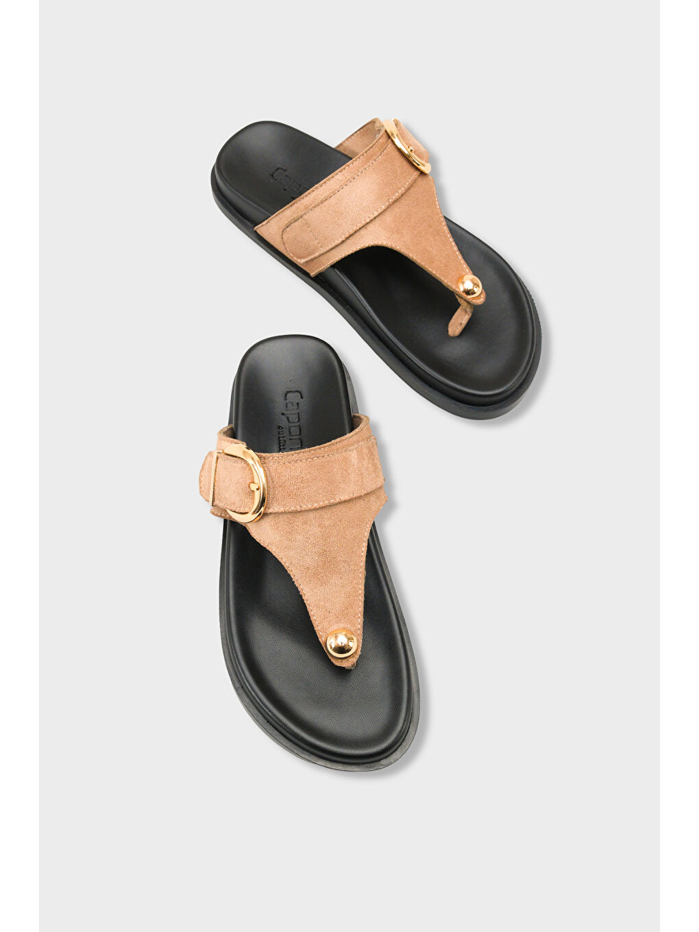 Bej Michell Düz Topuklu Parmak Arası Metal Tokalı Kadın Terlik-5