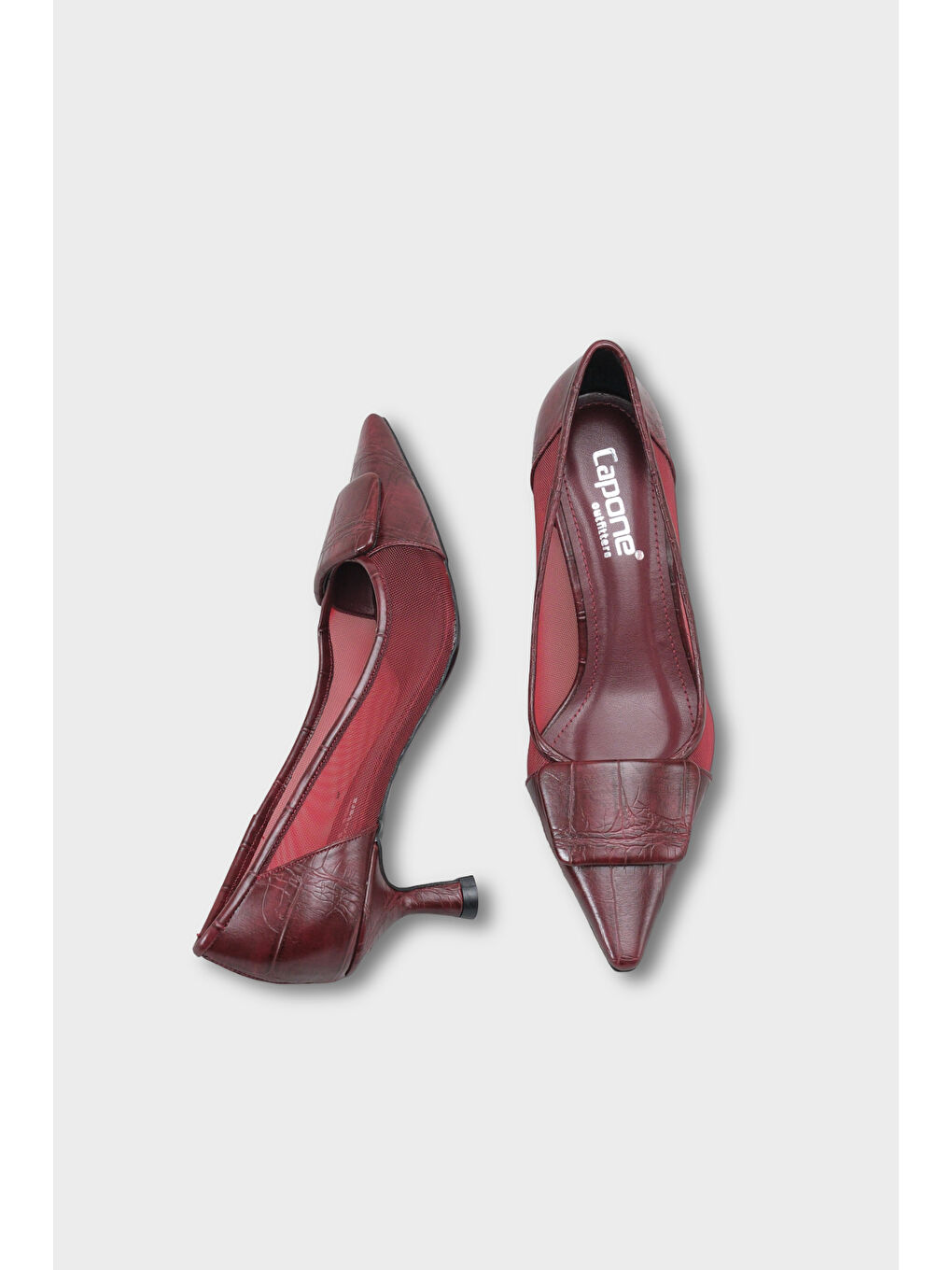 Bordo Fidela Fileli Sivri Burunlu Orta Topuklu Kadın Ayakkabı-4