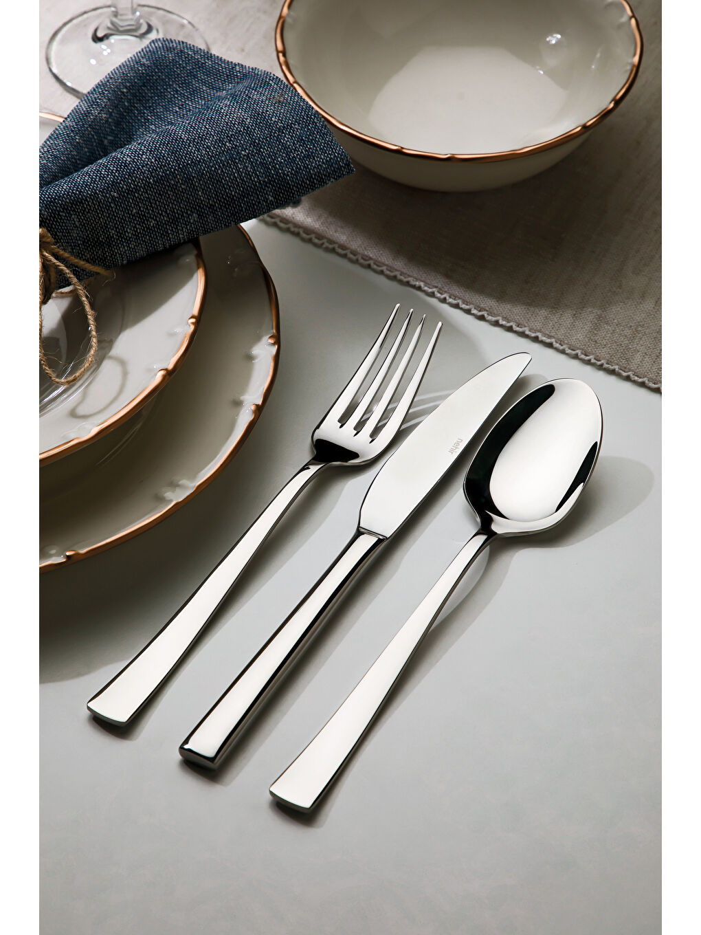 Gri Deniz Sade 6 Kişilik 18 Parça Kutulu Çatal Kaşık Bıçak Takımı