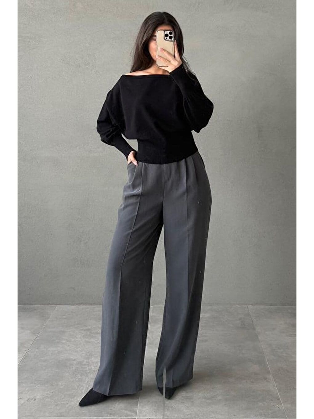 Siyah Ribbed Asimetrik Kesimli Kadın Kazak Mg2744-8