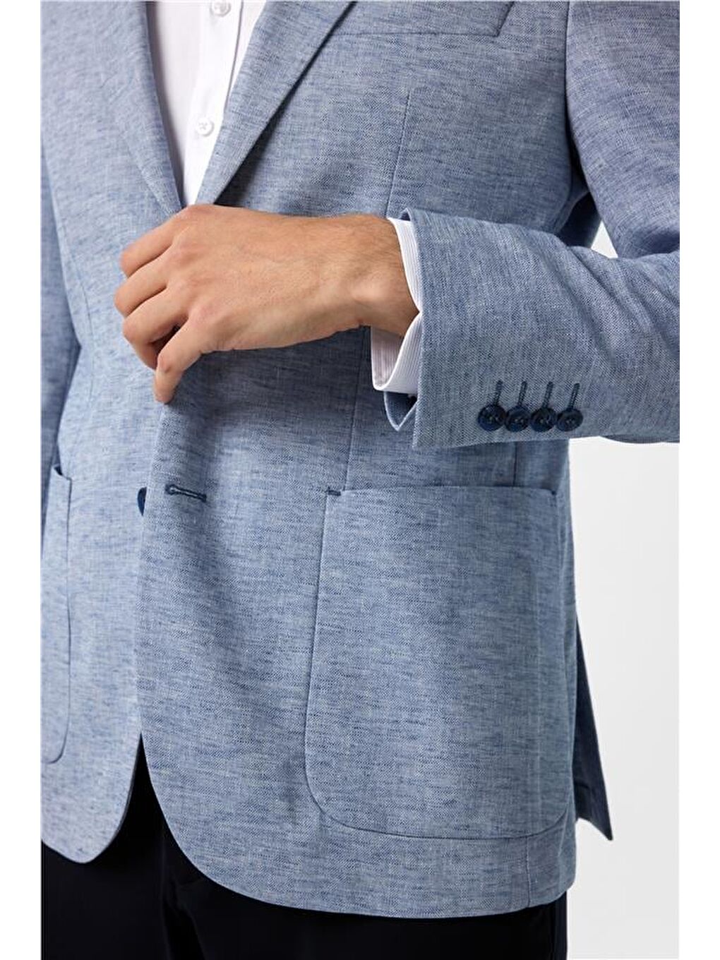 Saks Mavi Slim Desenli Sivri Yaka 6 Drop Ceket-3