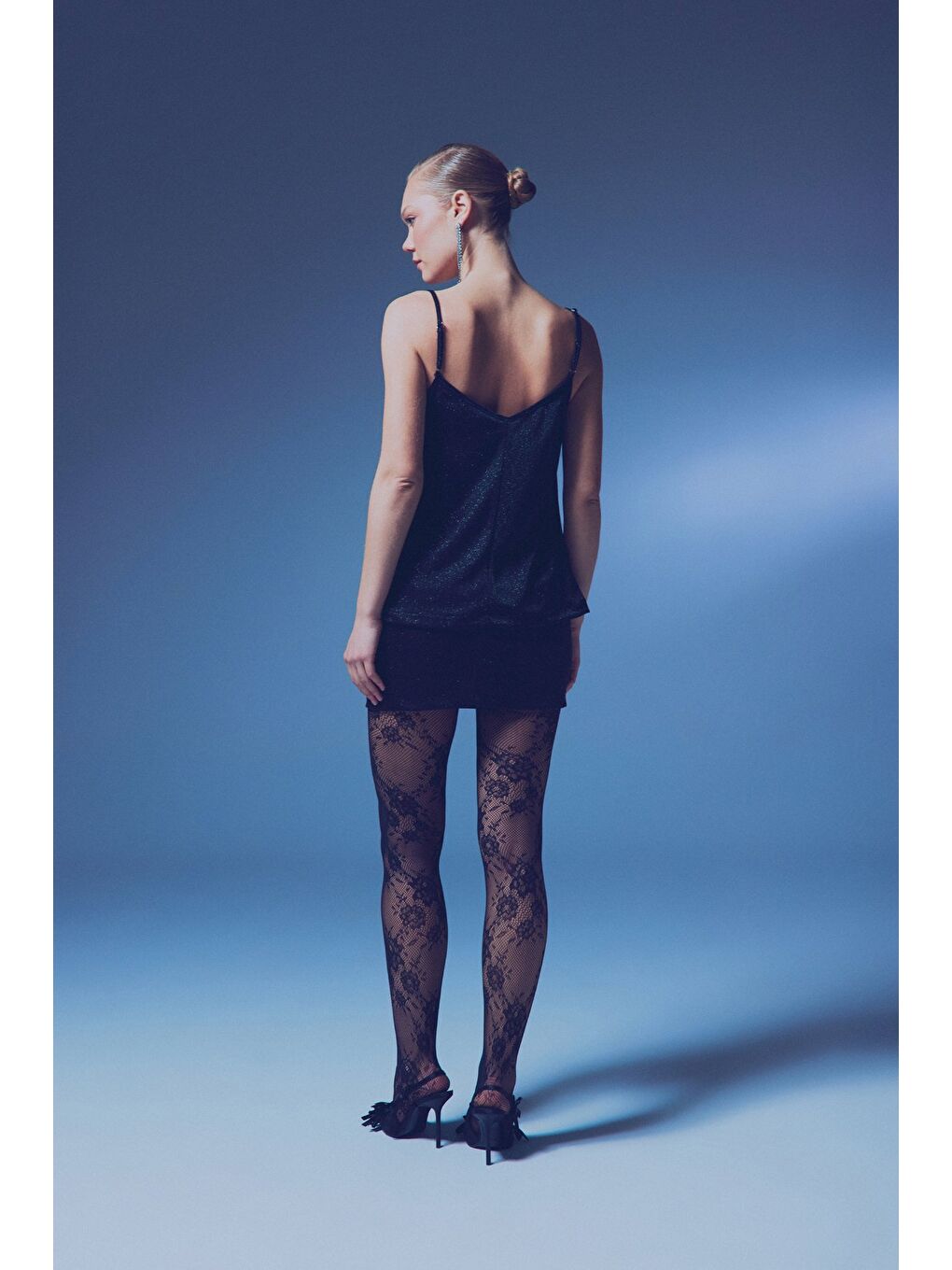 Simli Degaje Yaka Bluz - Siyah-7