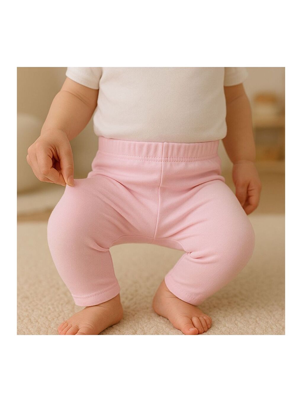 Beyaz Unisex Bebek Üçlü Düz Renkli Organik Kumaş 3'Lü Tayt Seti İlkbahar Yazlık-3
