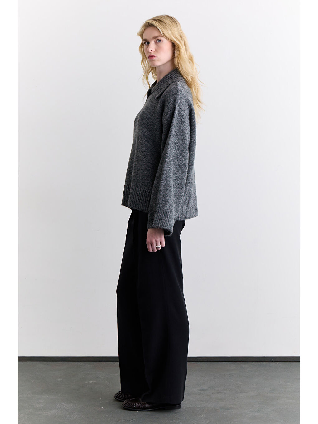 Geniş Yaka Oversıze Kazak Antrasit-3