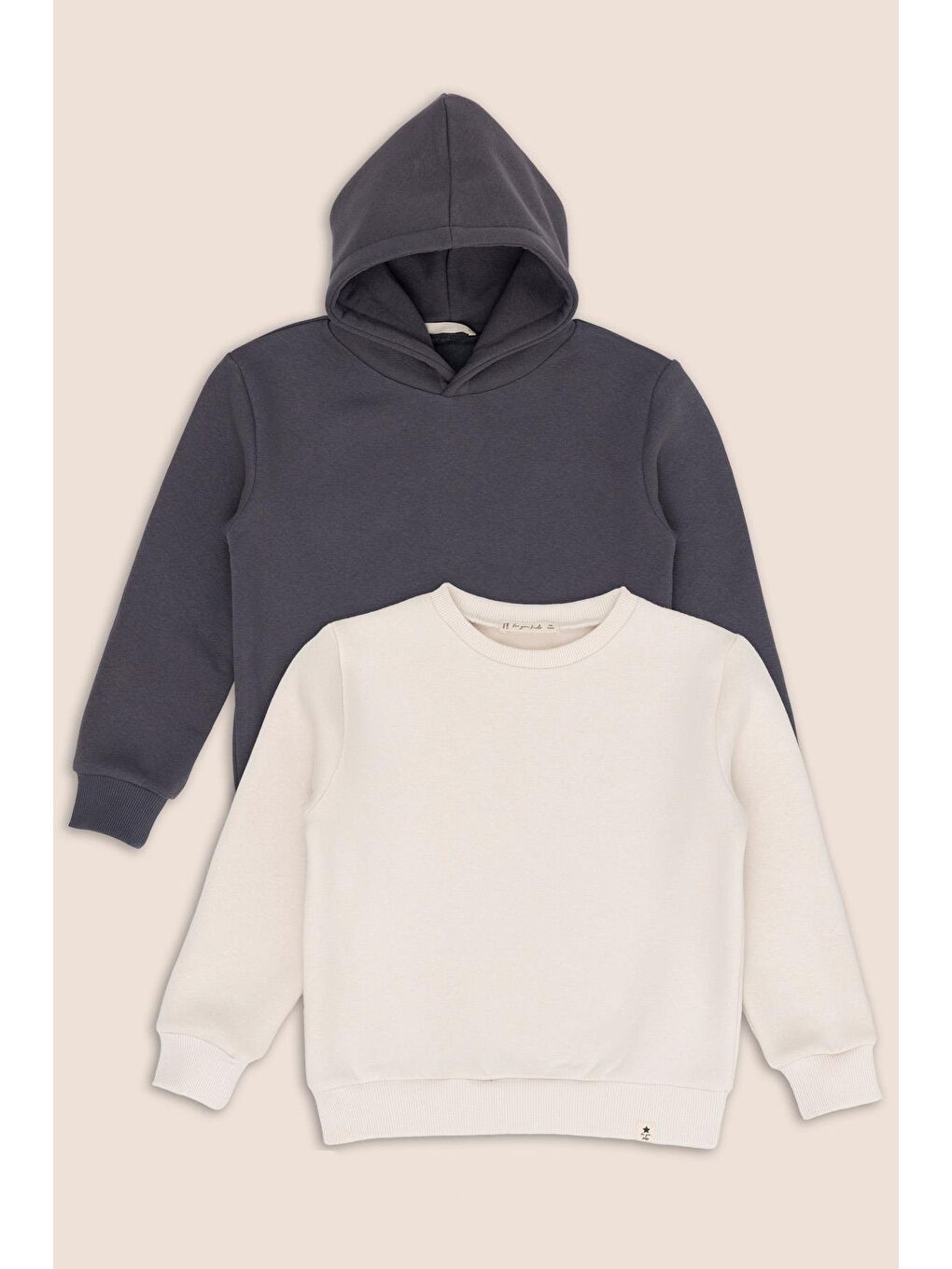 2'Li Gri Kapüşonlu Ekru Bisiklet Yaka Kız Çocuk Sweatshirt