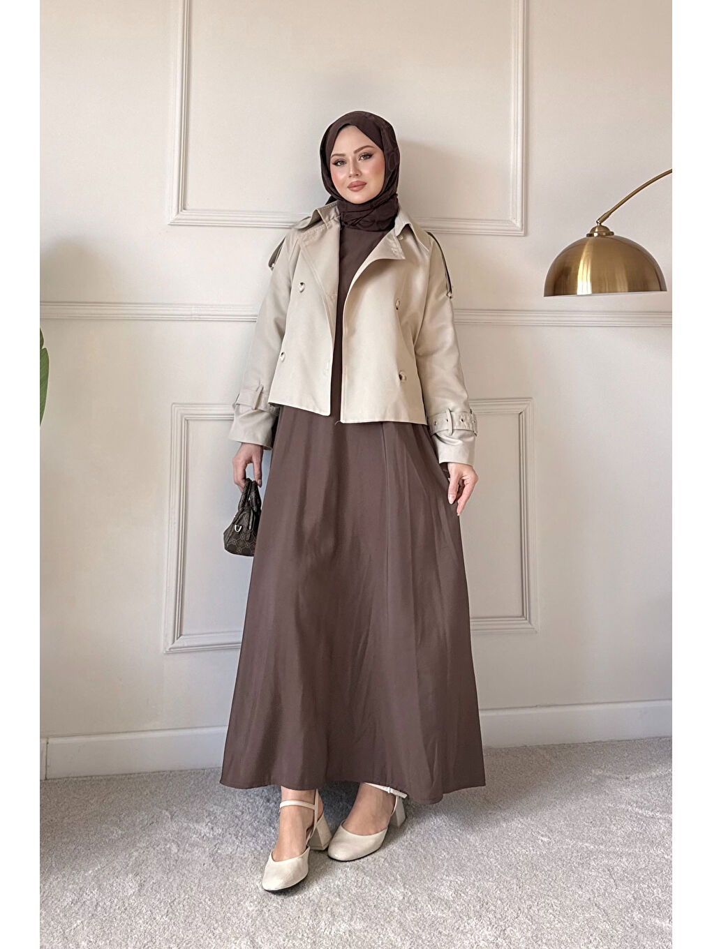 Kadın Sıfır Kol Elbise İçlik Kahverengi-3