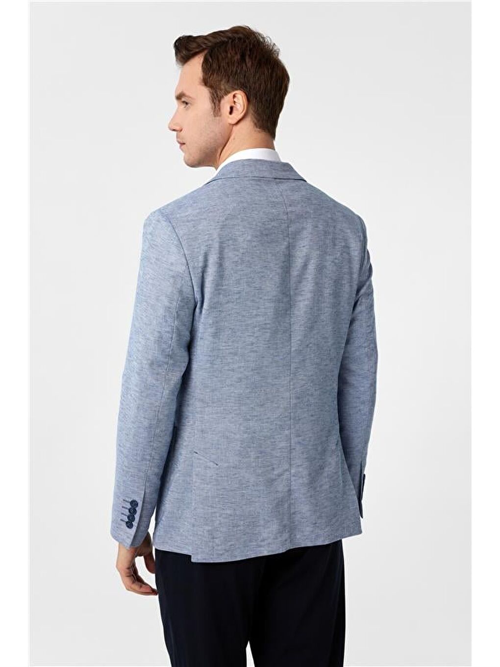 Saks Mavi Slim Desenli Sivri Yaka 6 Drop Ceket-4