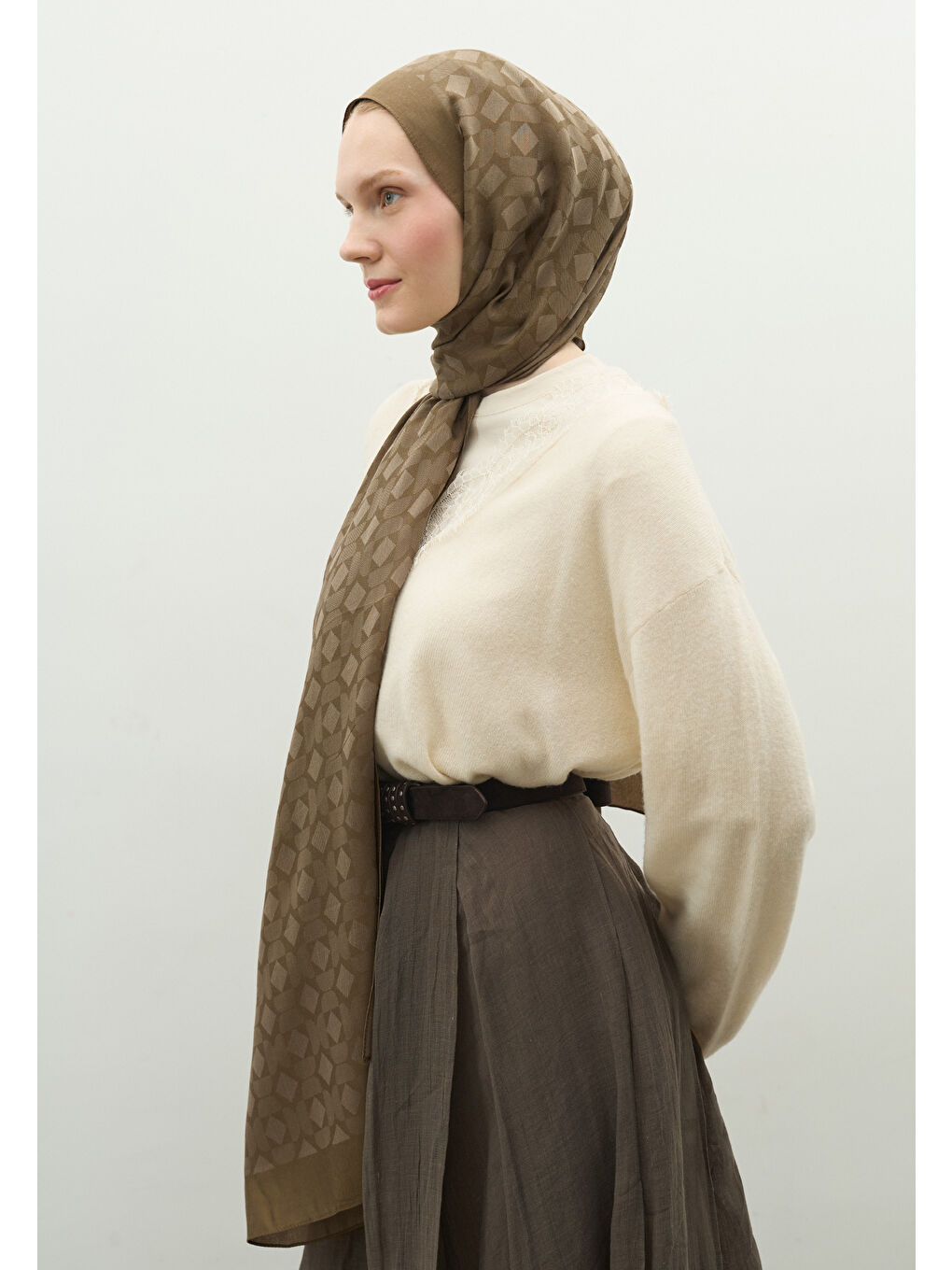 Kahverengi OSLO PAMUK FLOŞ JAKARLI ŞAL TOPRAK-3