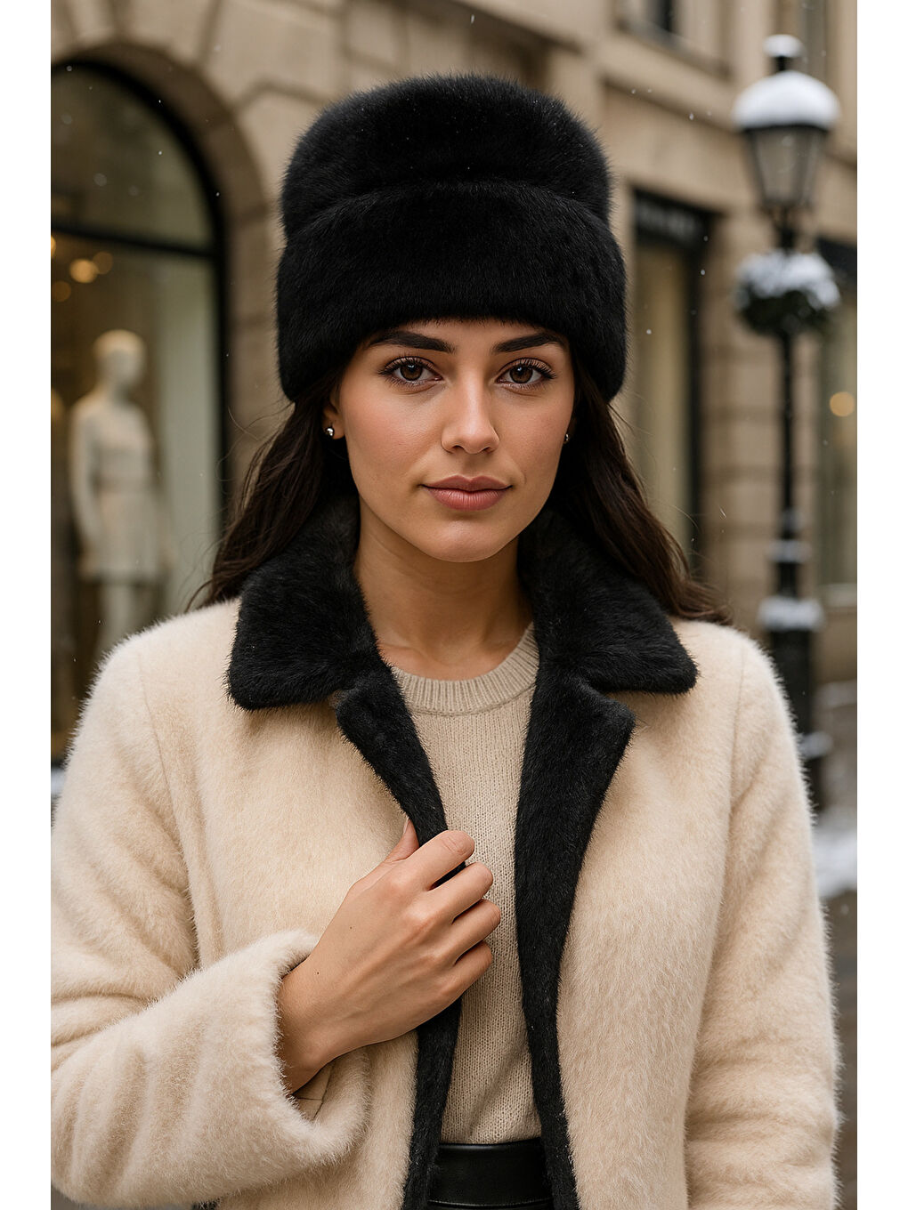 Kadın Siyah Yünlü Pelüş Bere BERE1146