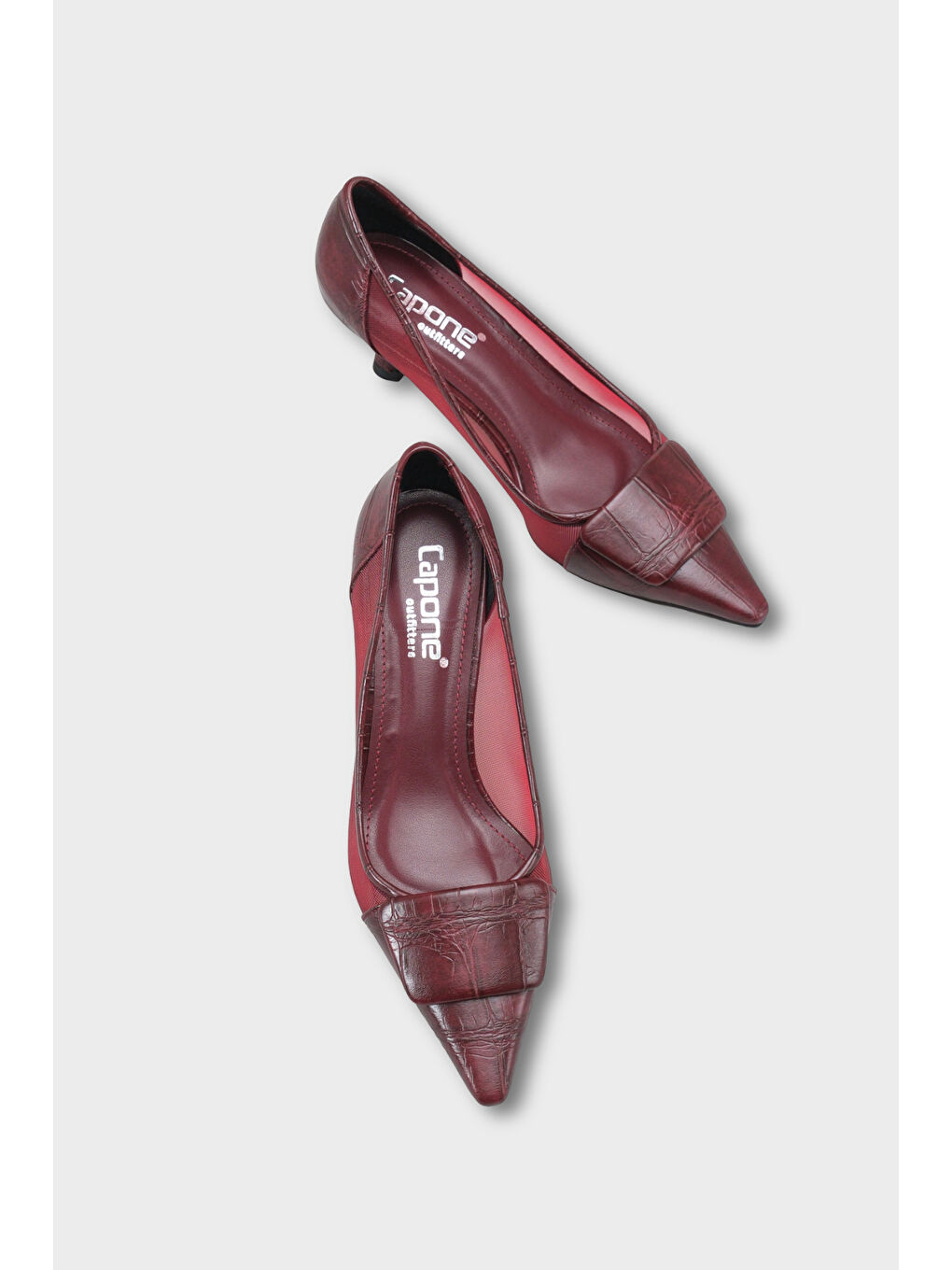 Bordo Fidela Fileli Sivri Burunlu Orta Topuklu Kadın Ayakkabı-5