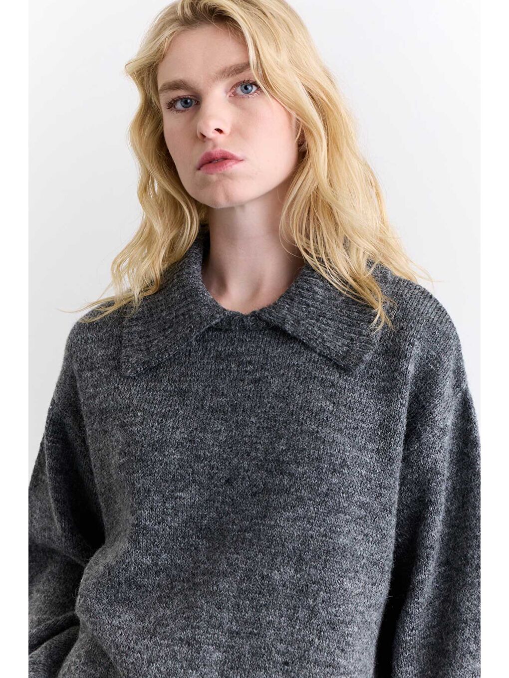 Geniş Yaka Oversıze Kazak Antrasit-4