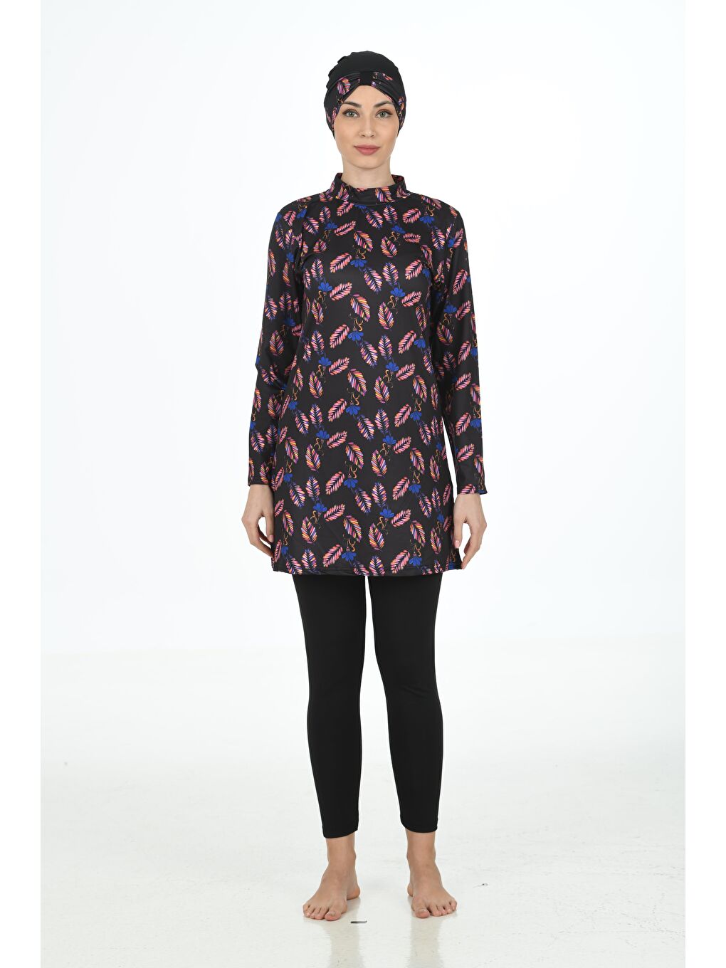 Siyah Tam Kapalı Elastanlı Tesettür Mayo 3310-1