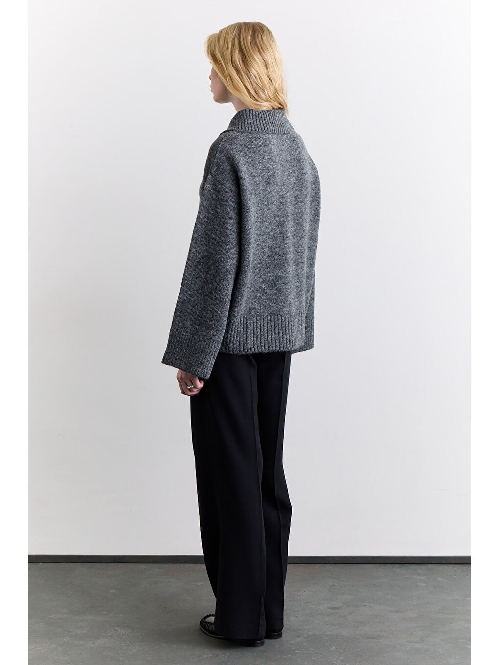 Geniş Yaka Oversıze Kazak Antrasit-5