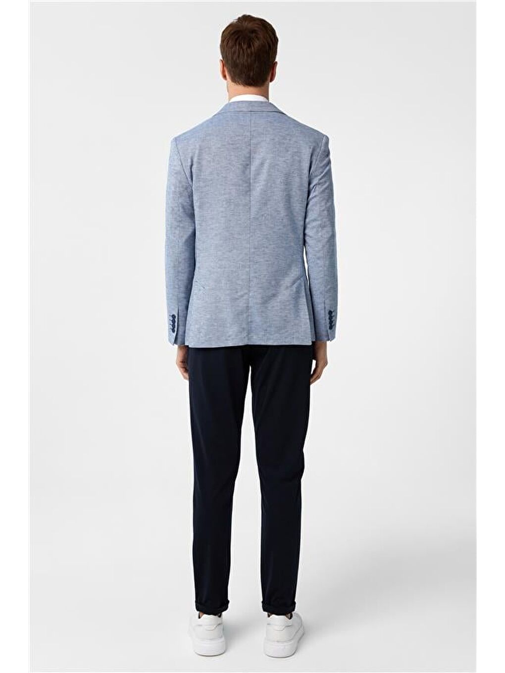 Saks Mavi Slim Desenli Sivri Yaka 6 Drop Ceket-6