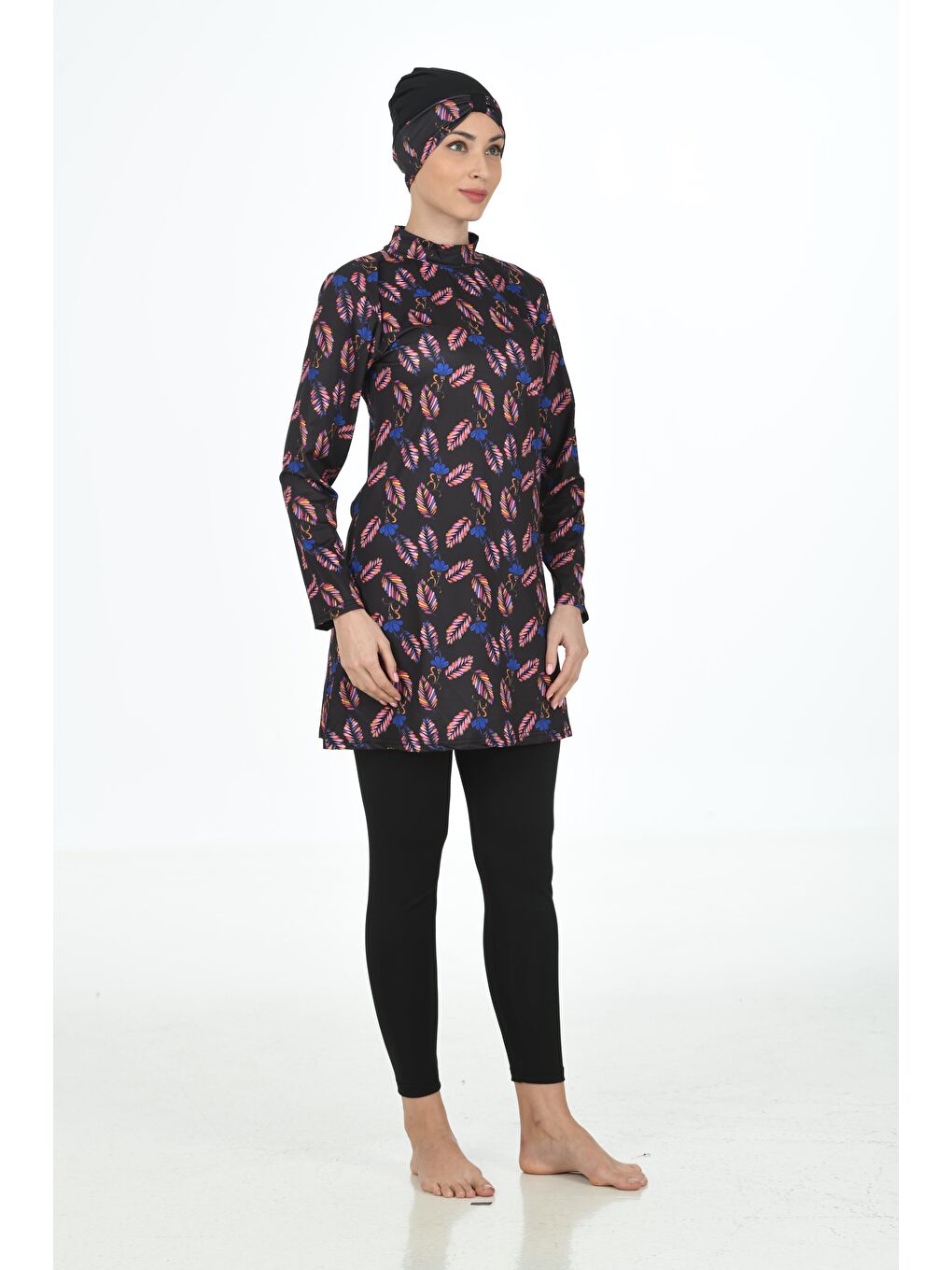 Siyah Tam Kapalı Elastanlı Tesettür Mayo 3310-2