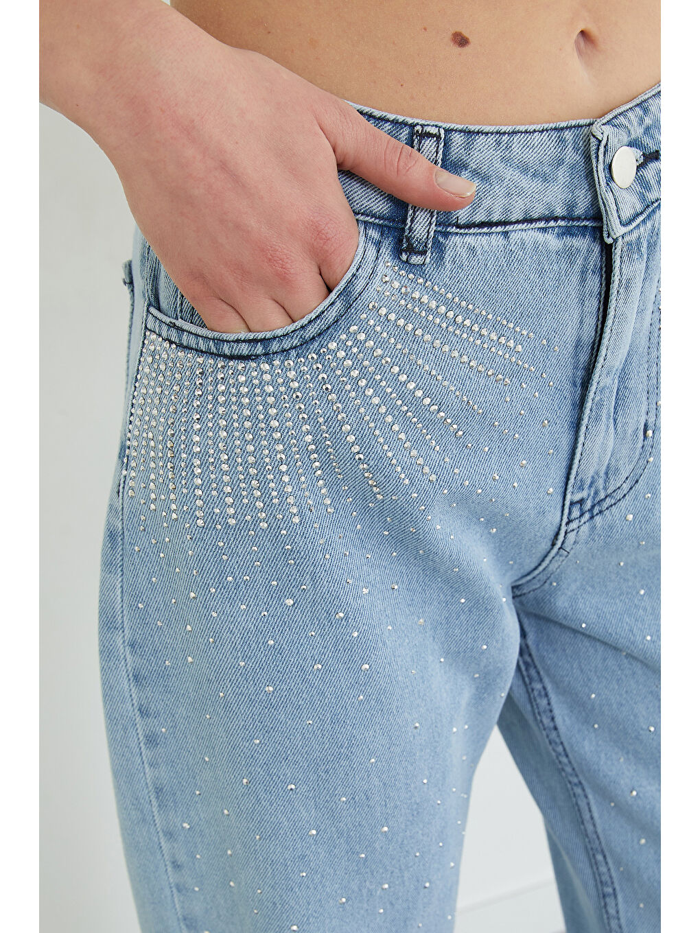 Mavi Taşlı Yüksek Bel Jean-4