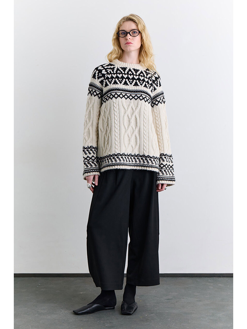 Nordıc Desenli Kazak Ekru