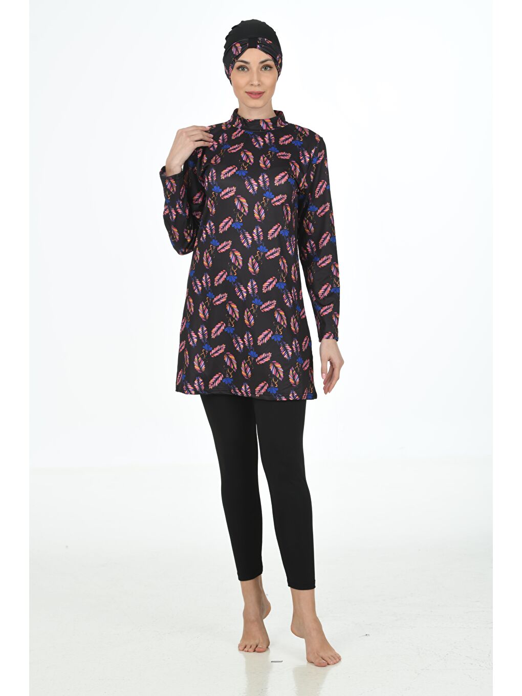 Siyah Tam Kapalı Elastanlı Tesettür Mayo 3310-5