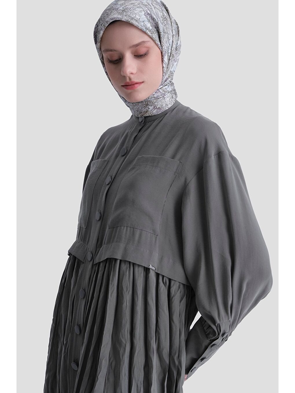 Kırışık Efektli Modal Elbise Haki-4