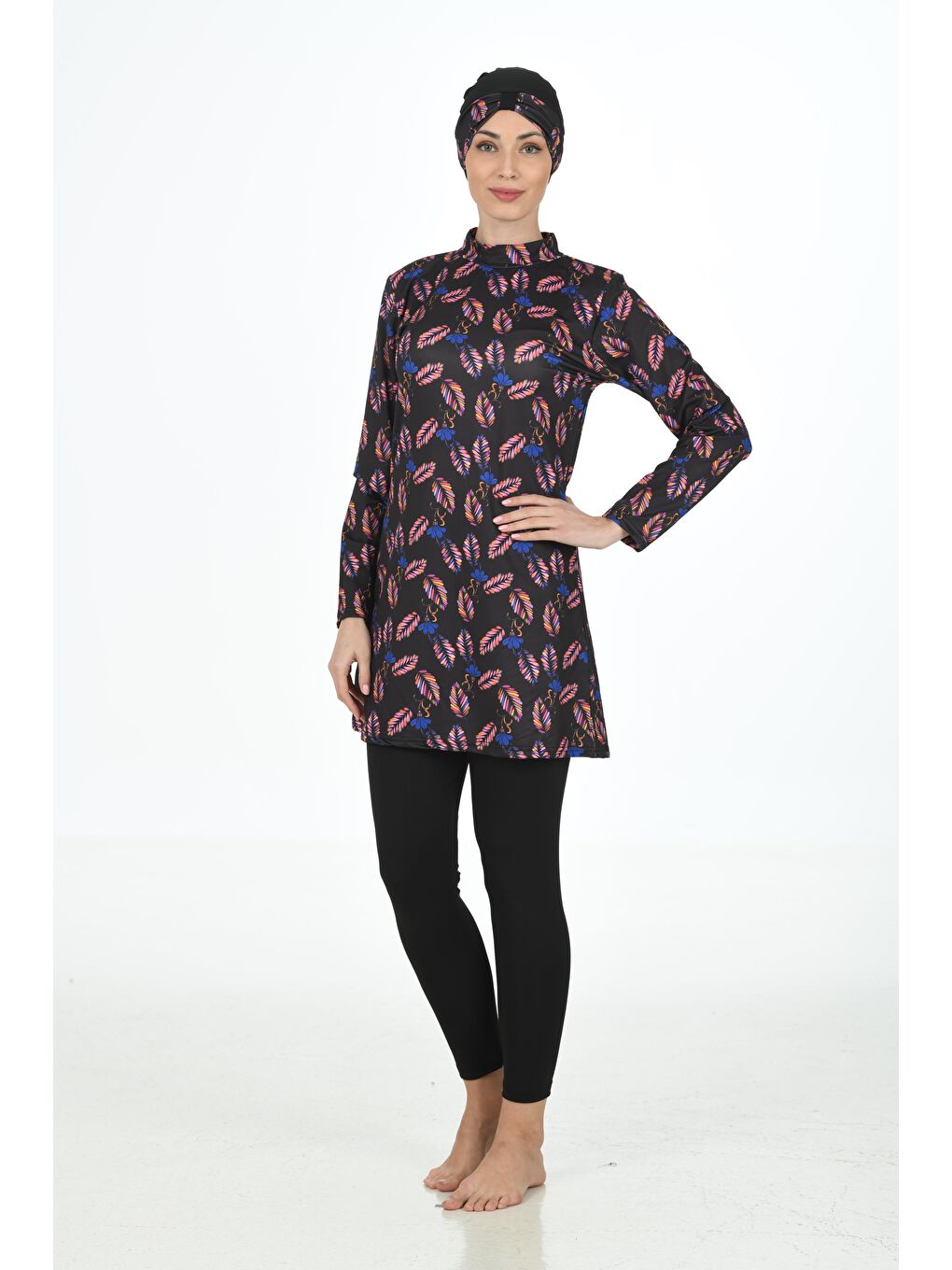 Siyah Tam Kapalı Elastanlı Tesettür Mayo 3310-6