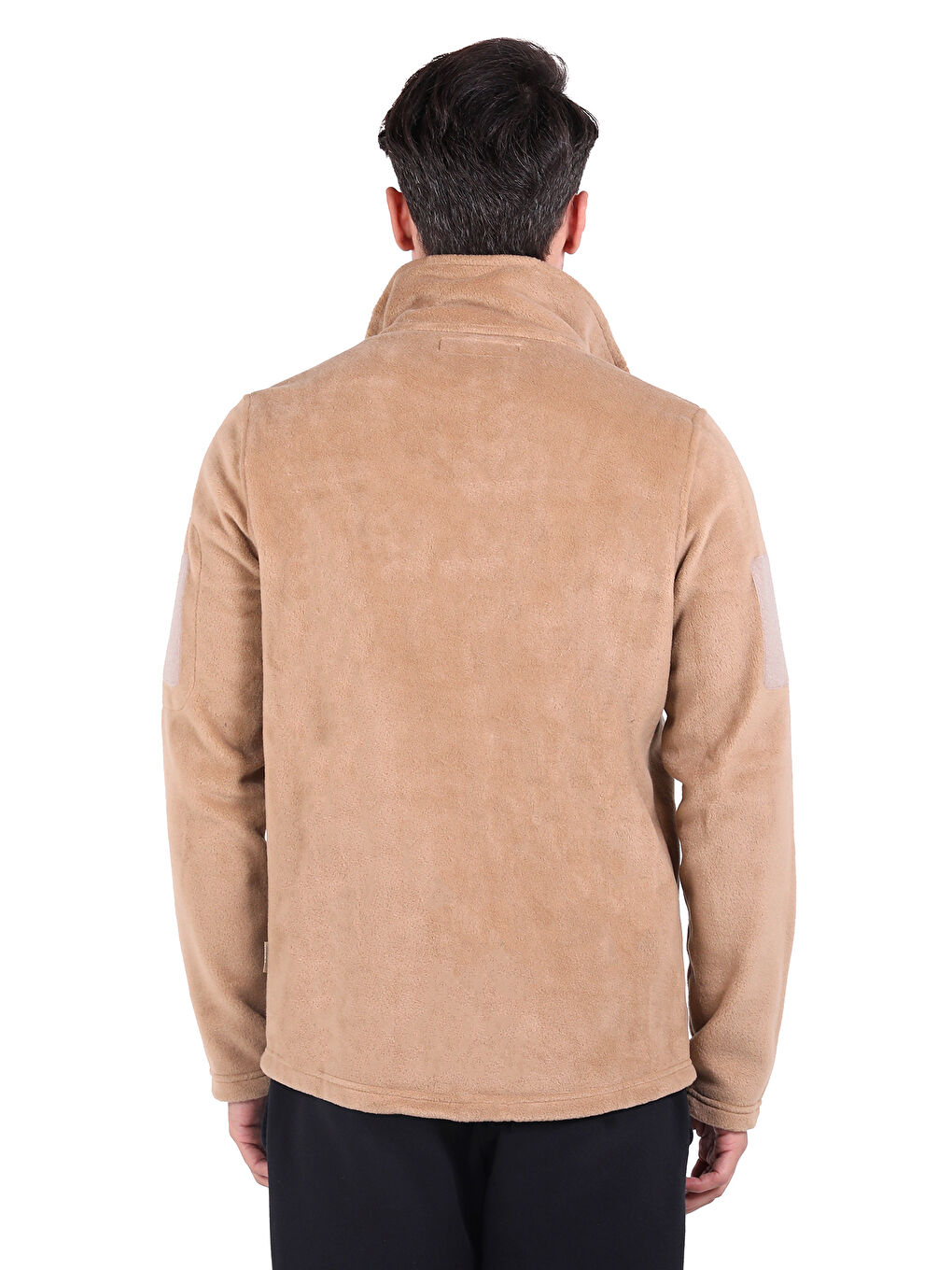 Bej Erkek Polar Dik Yaka Fermuarlı Sweatshirt-2