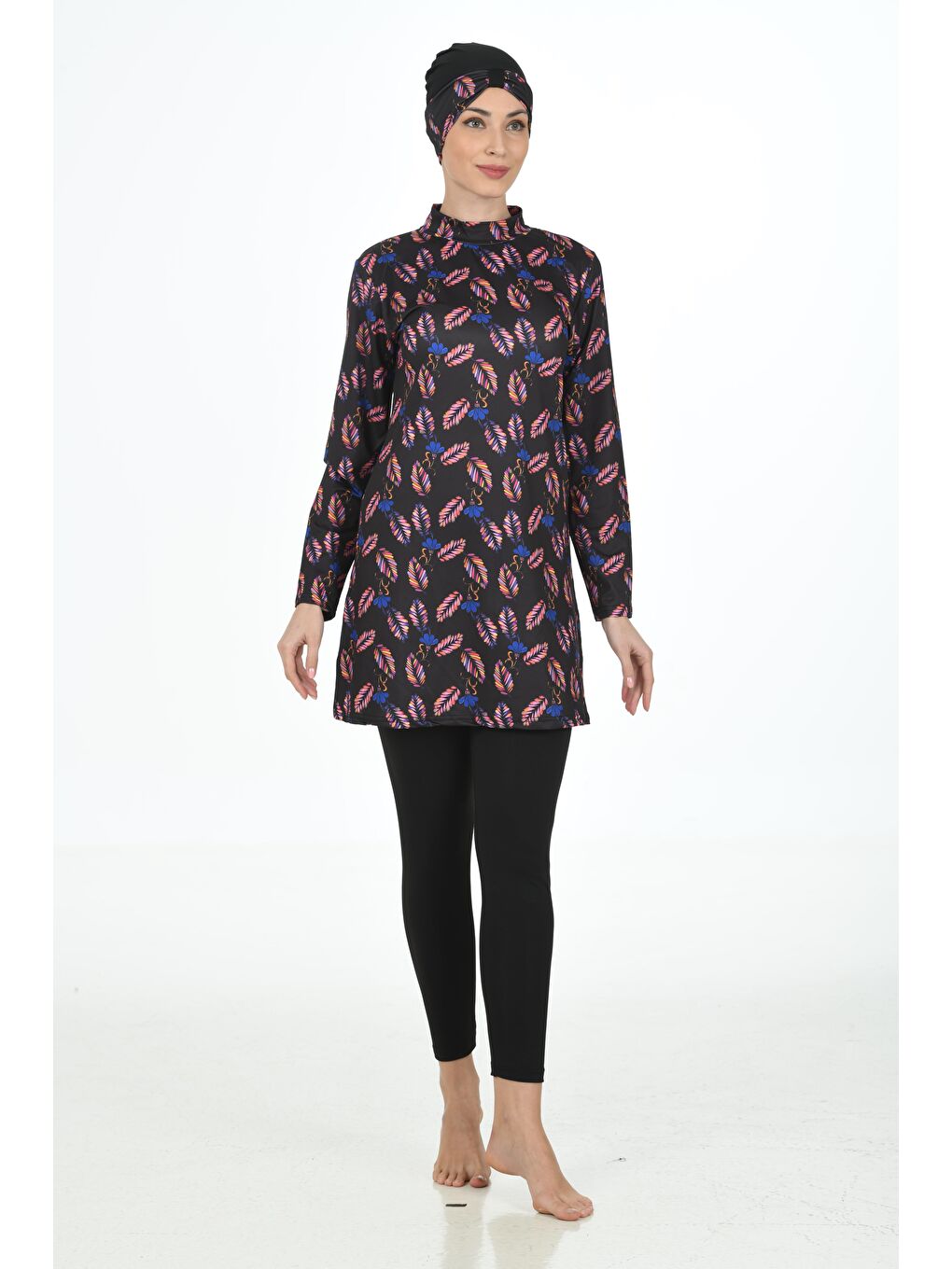 Siyah Tam Kapalı Elastanlı Tesettür Mayo 3310-7