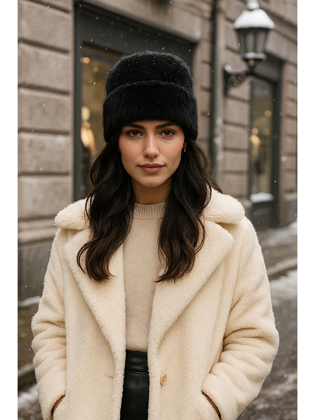 Kadın Siyah Yünlü Pelüş Bere BERE1146-2