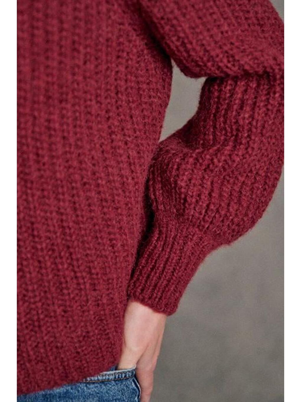 Bordo Bisiklet Yaka Selanik Örgü Düğmeli Kadın Hırka Mg2487-3