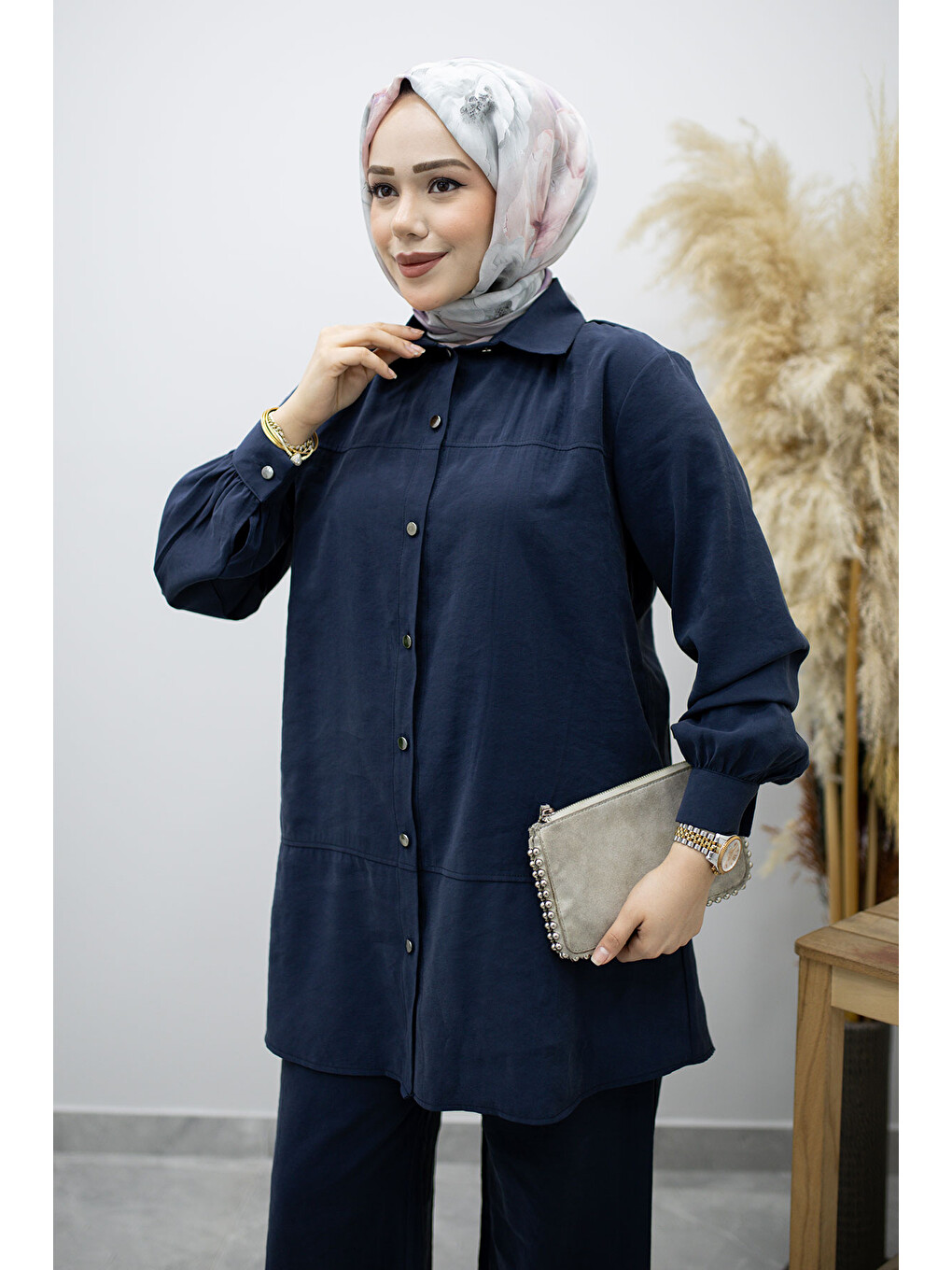 Düğmeli Modal Takım TSD260169 Lacivert-1