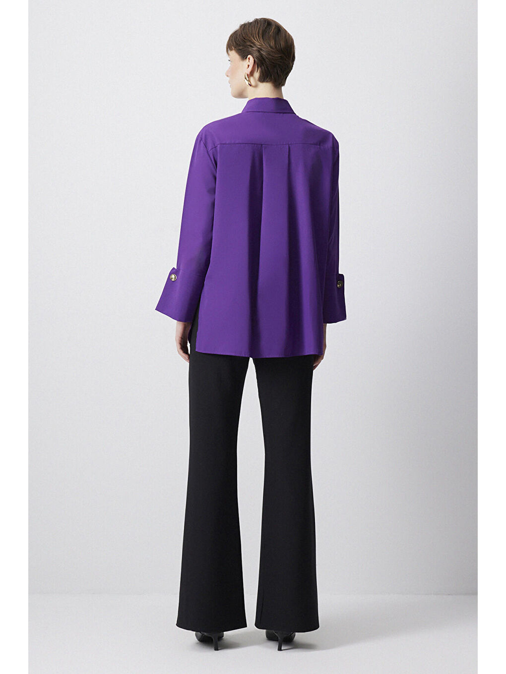 Mor Geniş Manşetli Poplin Gömlek-3