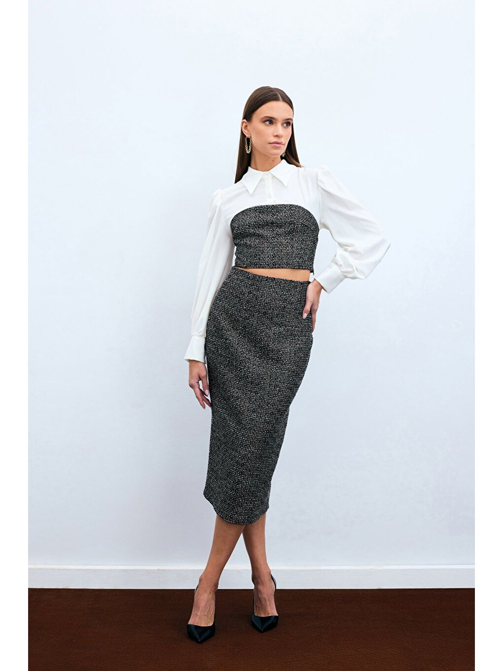 Kahverengi Tüvit Kalem Etek - Kahve-1