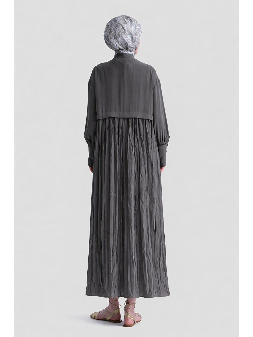 Kırışık Efektli Modal Elbise Haki-6