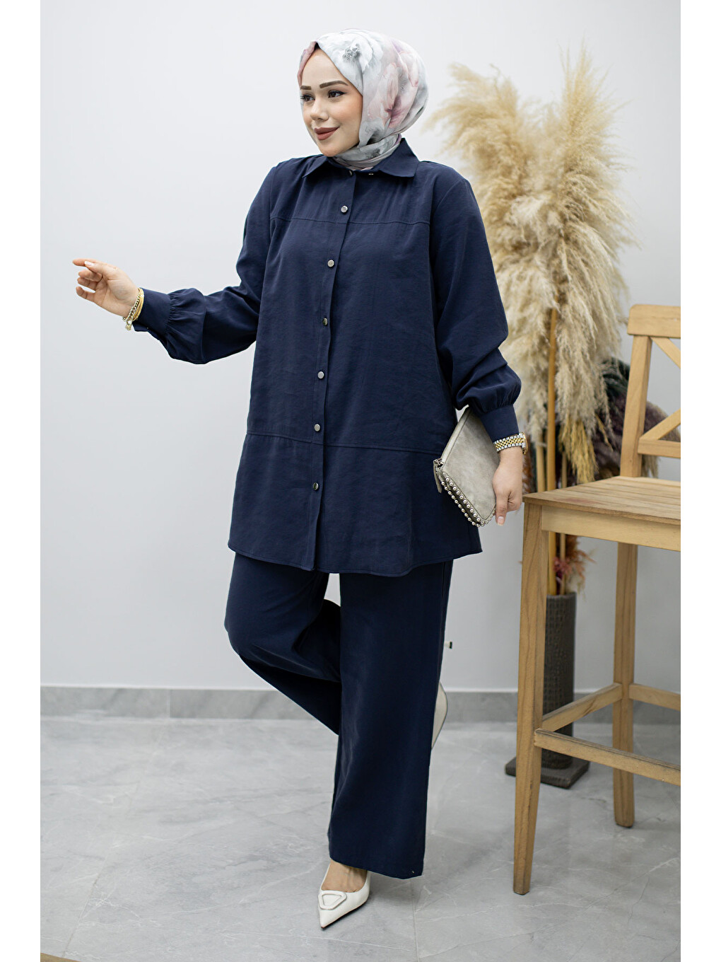 Düğmeli Modal Takım TSD260169 Lacivert-2