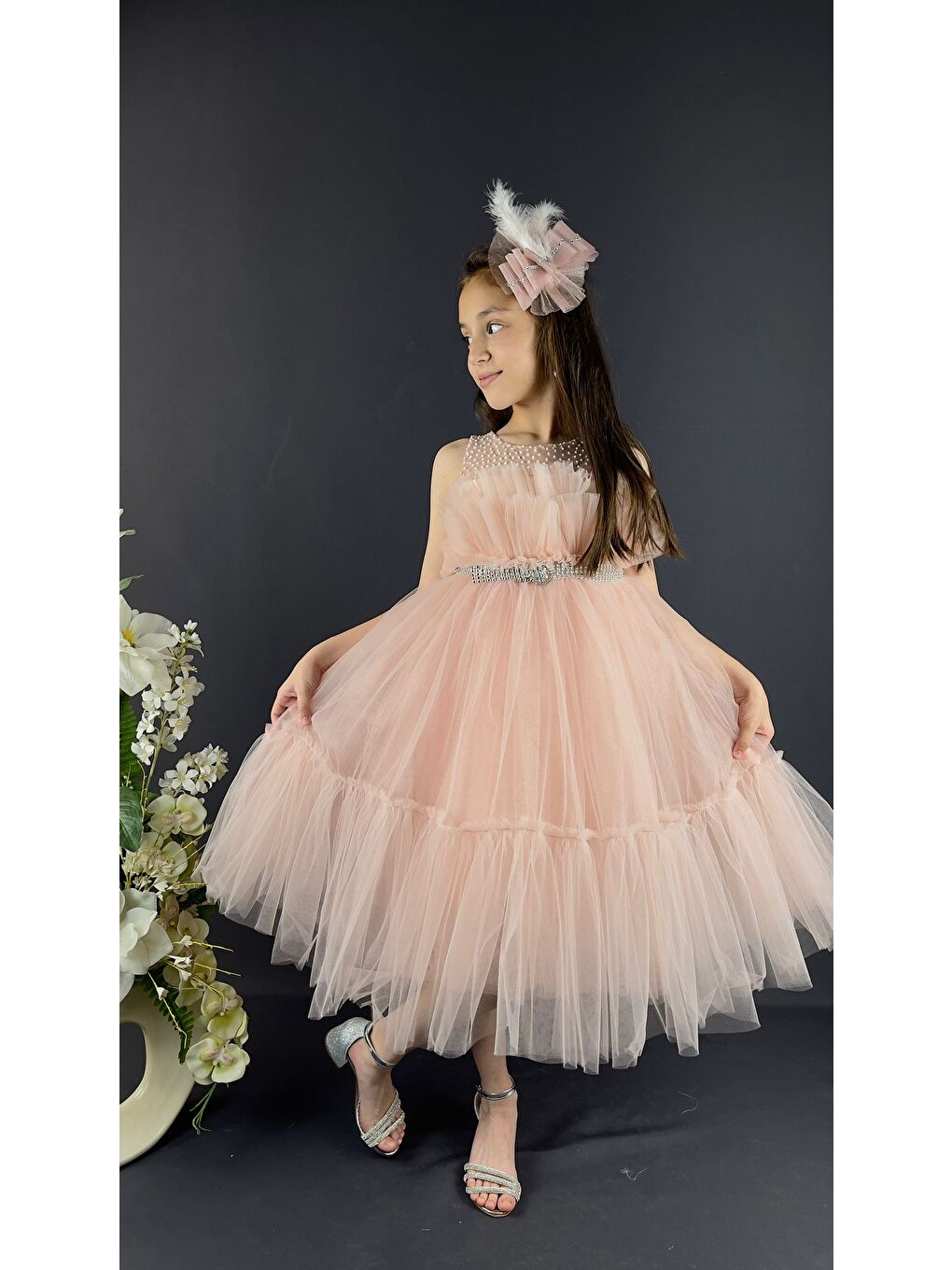 Pembe Buket Model Kız Çocuk Abiye-1