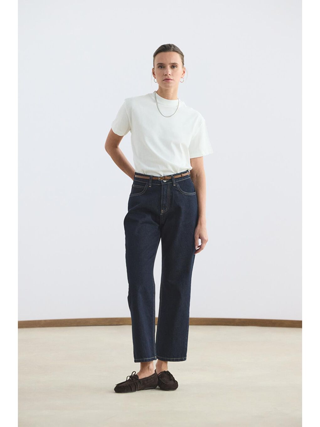 Kahverengi Gümüş Tokalı Ayarlanabilir İnce Kemer Taba-3