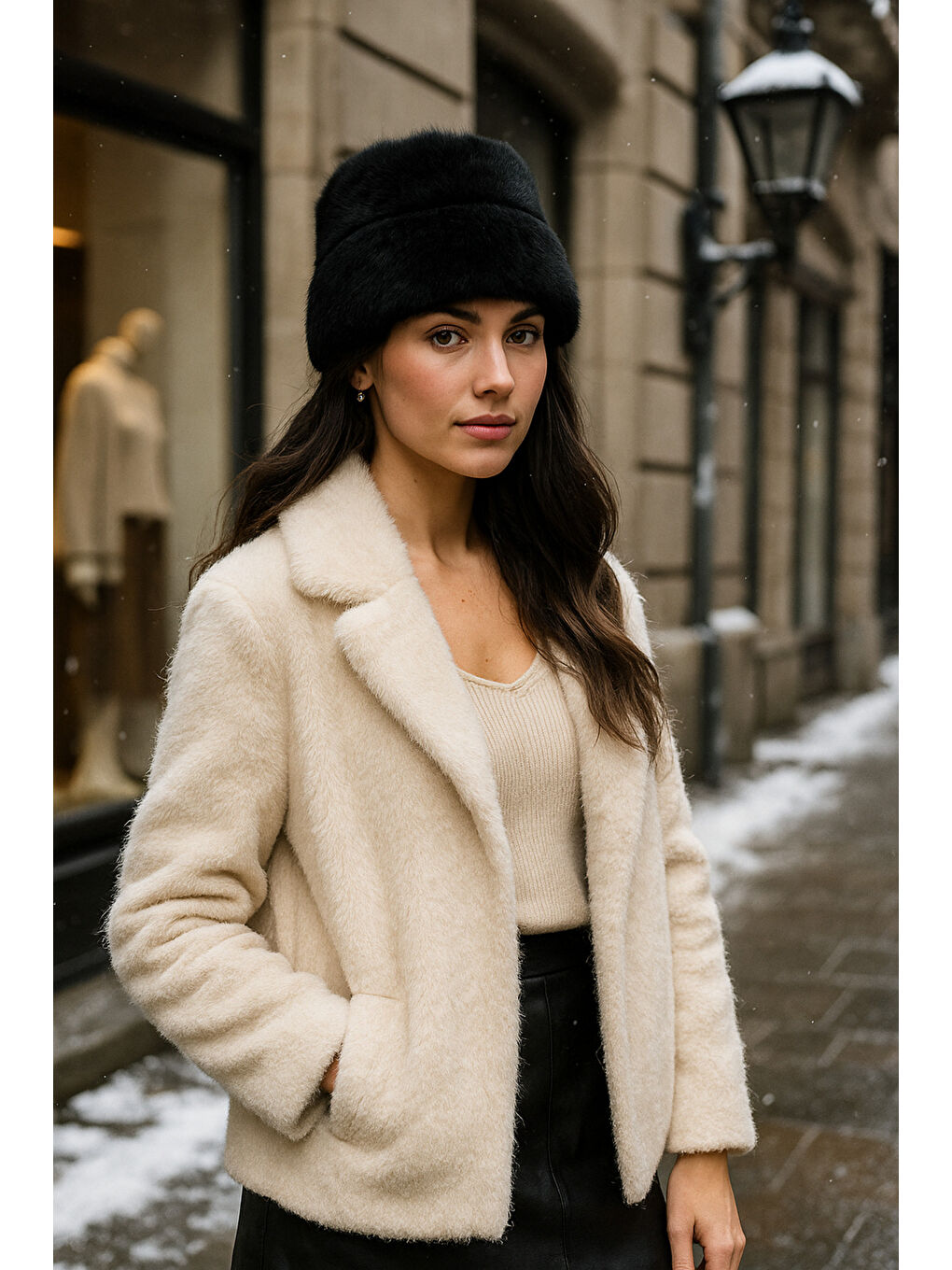 Kadın Siyah Yünlü Pelüş Bere BERE1146-3