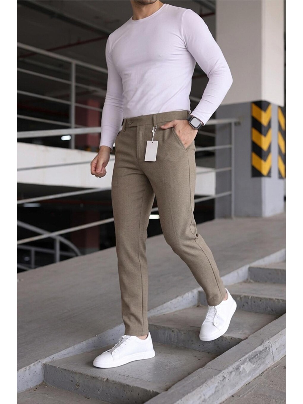 Ekru Harrys Erkek Yeni Sezon Smart Casual Dar Kesim Kumaş Pantolon-1