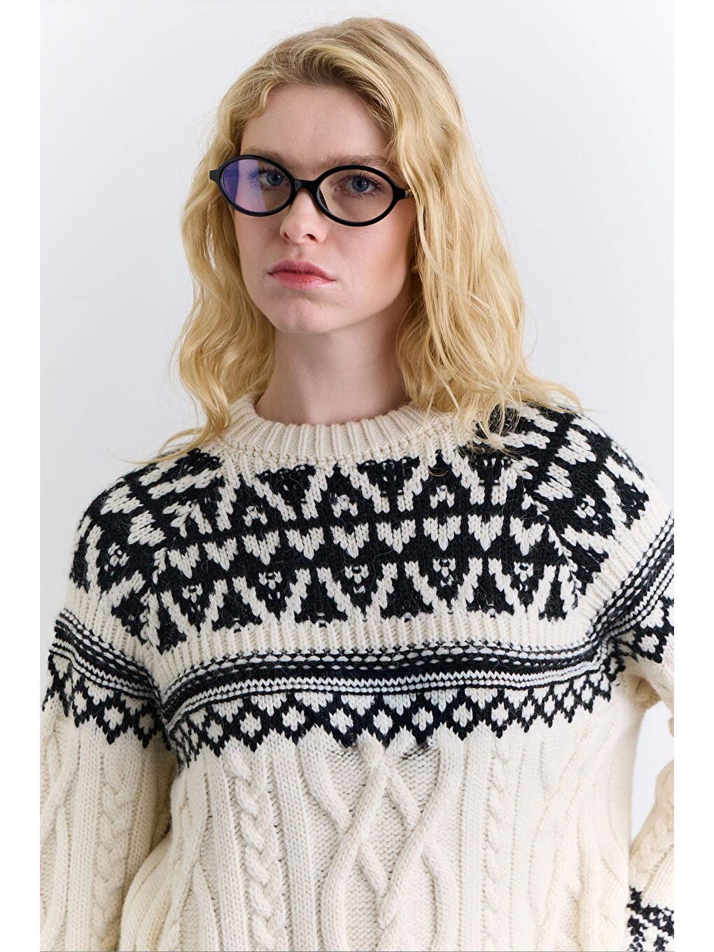 Nordıc Desenli Kazak Ekru-4