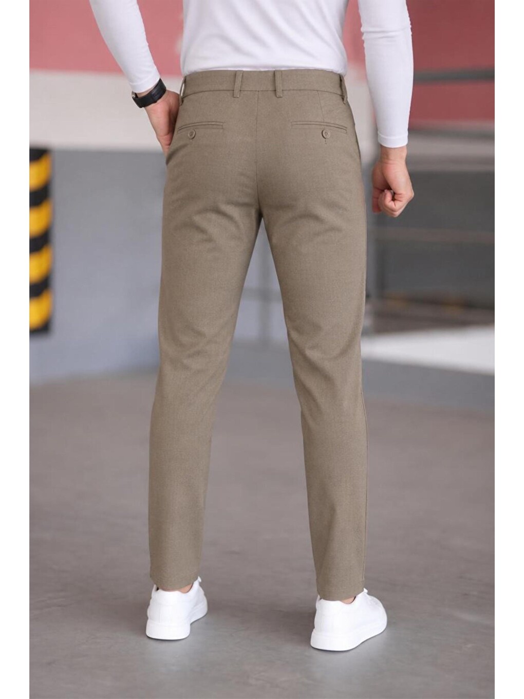 Ekru Harrys Erkek Yeni Sezon Smart Casual Dar Kesim Kumaş Pantolon-2
