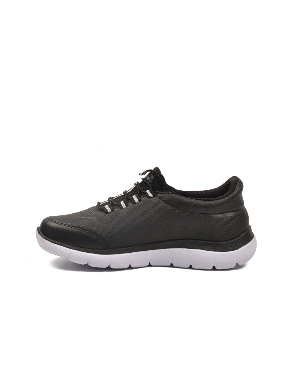 Siyah Beyaz Bilekten Lastikli Erkek Spor Ayakkabı Flexible Pu M-3
