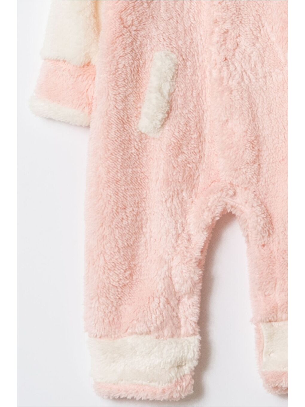 Ekru Kışlık Tatlı Welsoft Kalpli Nakışlı Kolay Giyimli Kapüşonsuz Bebek Tulum-3