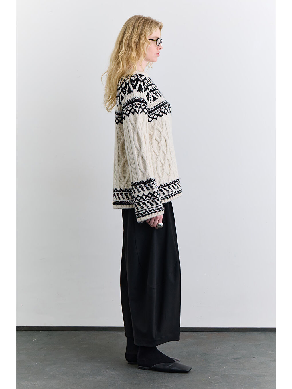 Nordıc Desenli Kazak Ekru-5