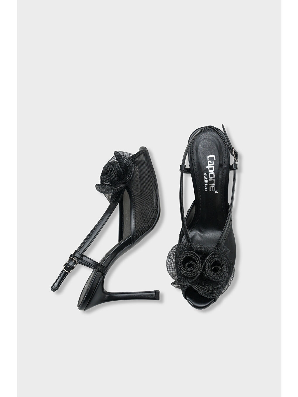 Siyah Reina Fileli Yuvarlak Burunlu Fiyonklu Yüksek Topuklu Bantlı Kadın Ayakkabı-4