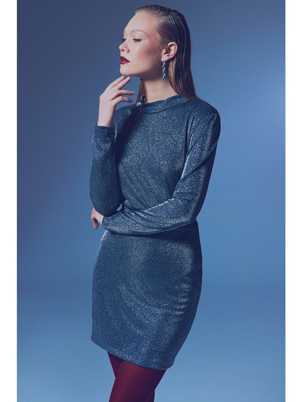 Dik Yaka Simli Bodysuit - Antrasit