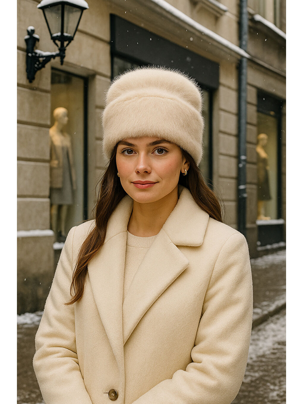 Kadın Bej Yünlü Pelüş Bere BERE1146