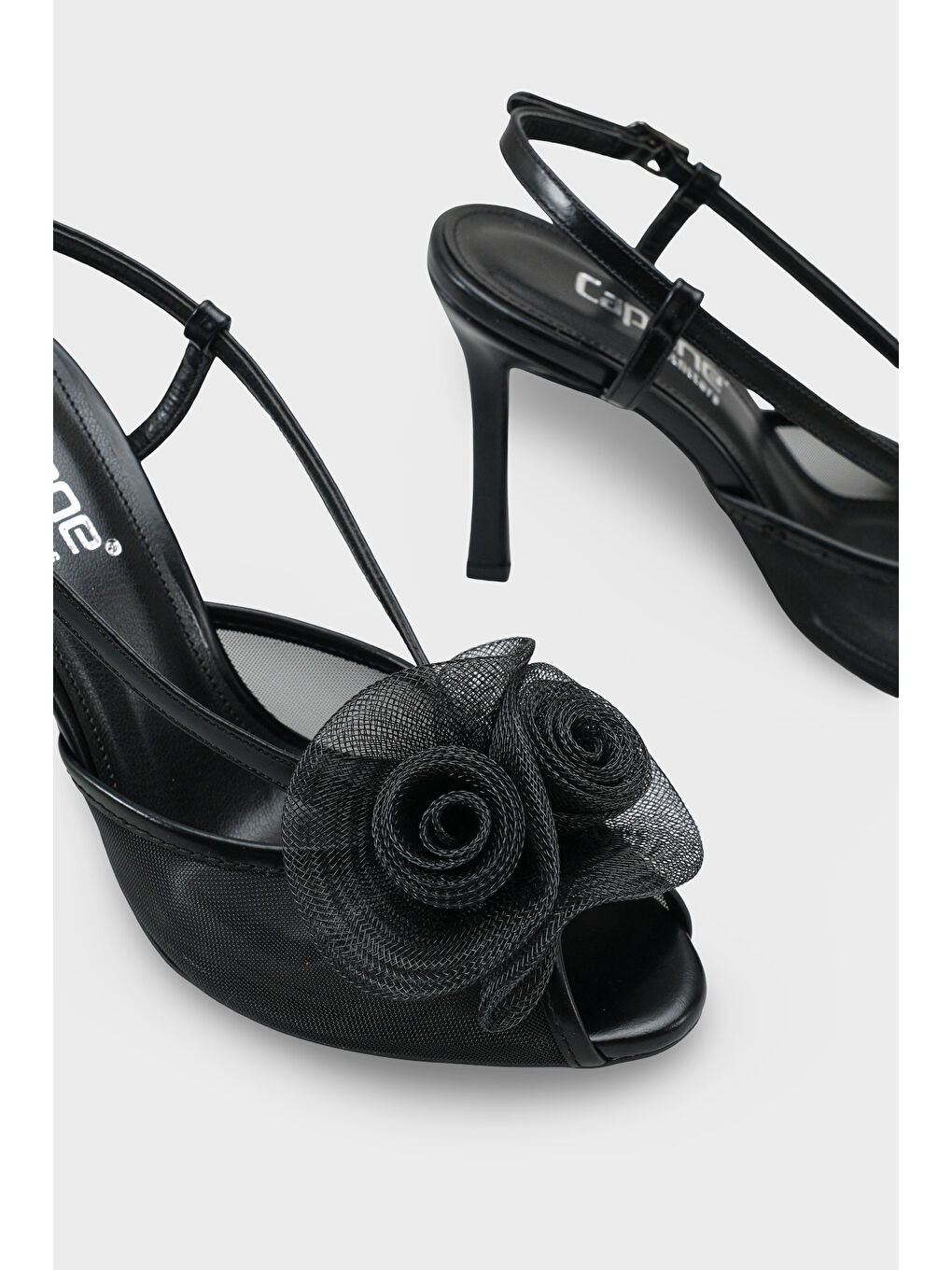 Siyah Reina Fileli Yuvarlak Burunlu Fiyonklu Yüksek Topuklu Bantlı Kadın Ayakkabı-5