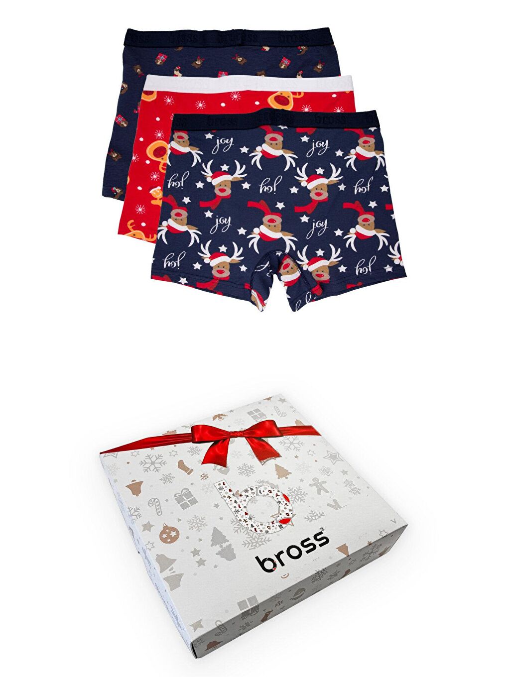 Karışık Erkek Yılbaşı Temalı Boxer 3'lü Paket Renkli Pamuklu
